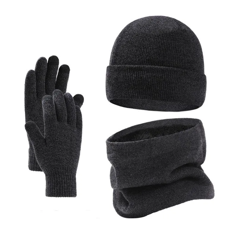 Men's Winter Plus Velvet Hat Scarf Gloves Three-piece Knitted Hat 11161881K sold by Manly product image thumbnail 4