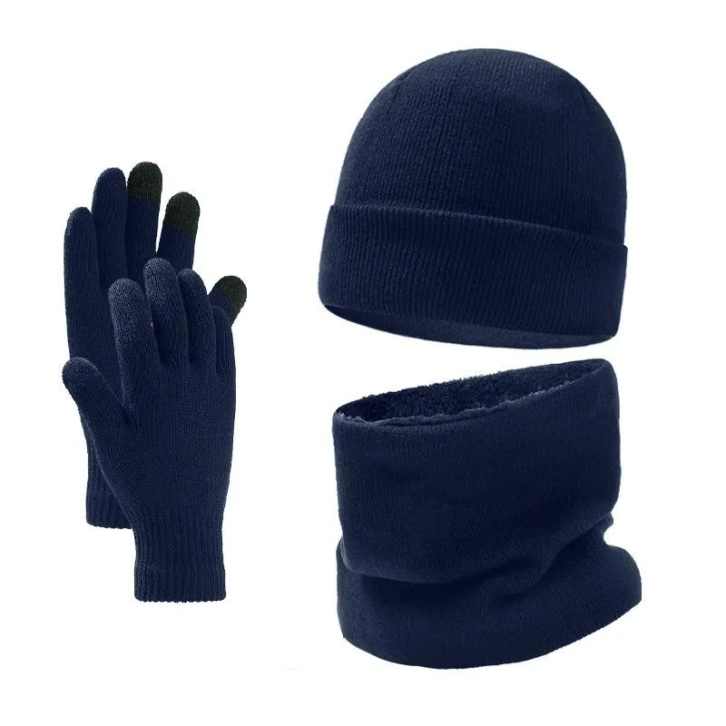 Men's Winter Plus Velvet Hat Scarf Gloves Three-piece Knitted Hat 11161881K sold by Manly product image thumbnail 3