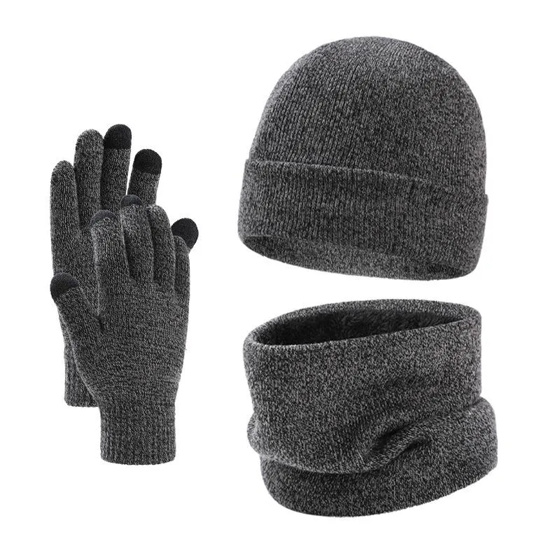 Men's Winter Plus Velvet Hat Scarf Gloves Three-piece Knitted Hat 11161881K sold by Manly