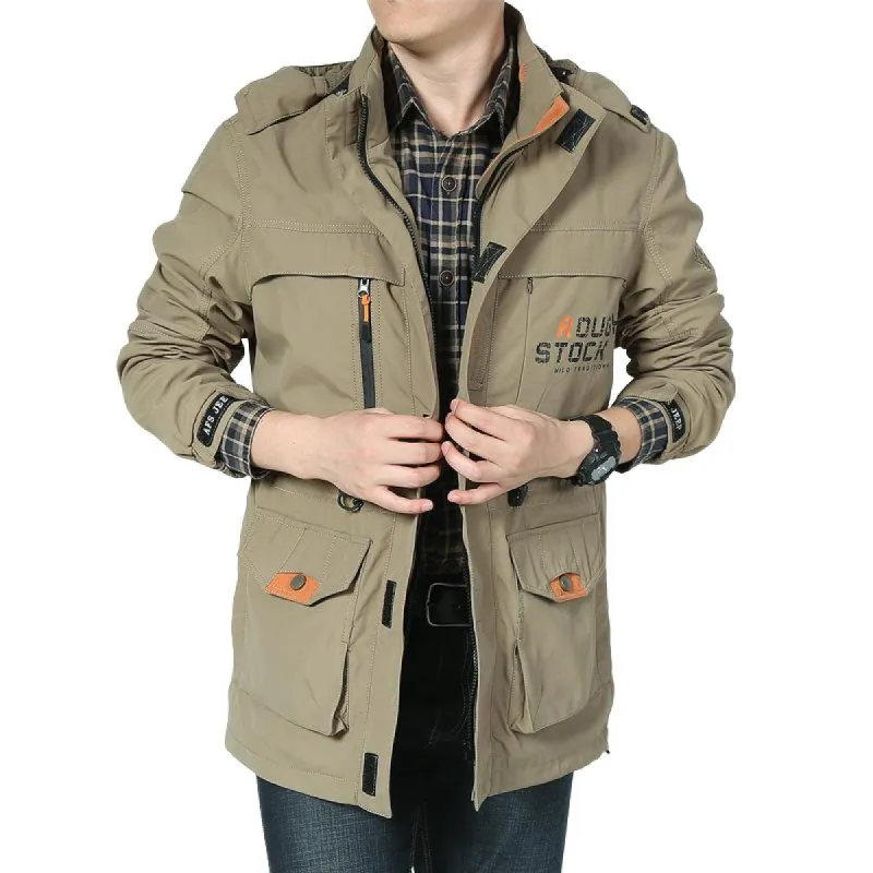 Men's Outdoor Leisure Mid-length Waterproof Breathable Hooded Jacket 69867917F sold by Manly