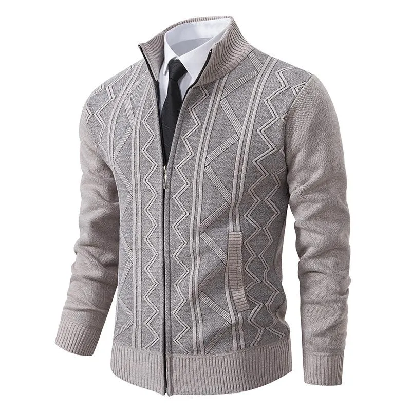Men's Zipper Stand Collar Casual Knit Cardigan 97979715F sold by Manly