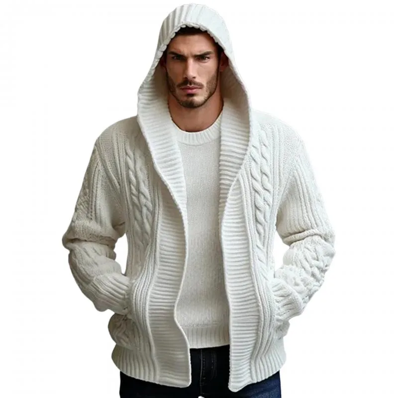 Men's Casual Solid Color Twist Hooded Loose Knit Cardigan 84774578M sold by Manly