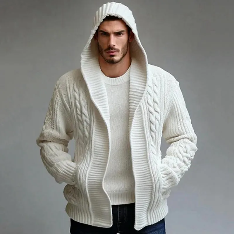 Men's Casual Solid Color Twist Hooded Loose Knit Cardigan 84774578M sold by Manly product image thumbnail 3