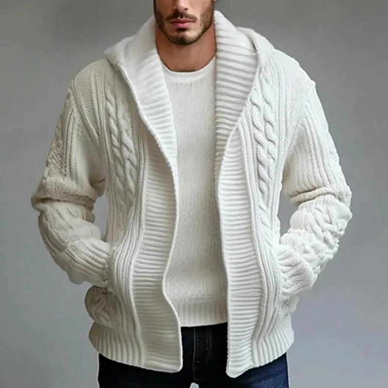 Men's Casual Solid Color Twist Hooded Loose Knit Cardigan 84774578M sold by Manly product image thumbnail 2