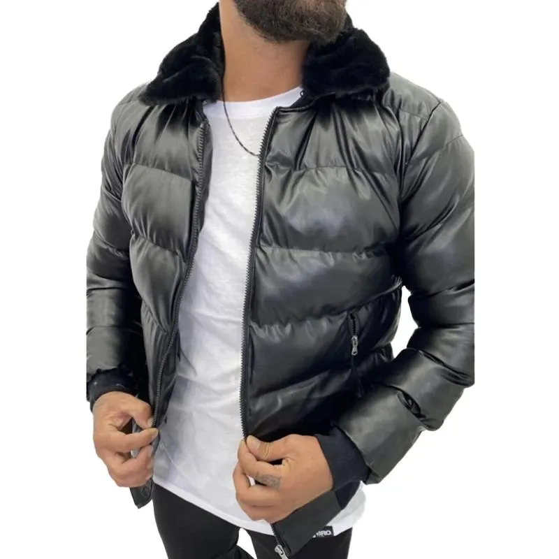 Men's Casual Fur Collar Slim Fit Padded Zipper Bomber Jacket 19373084M sold by Manly product image thumbnail 3