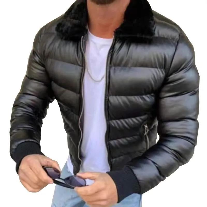 Men's Casual Fur Collar Slim Fit Padded Zipper Bomber Jacket 19373084M sold by Manly