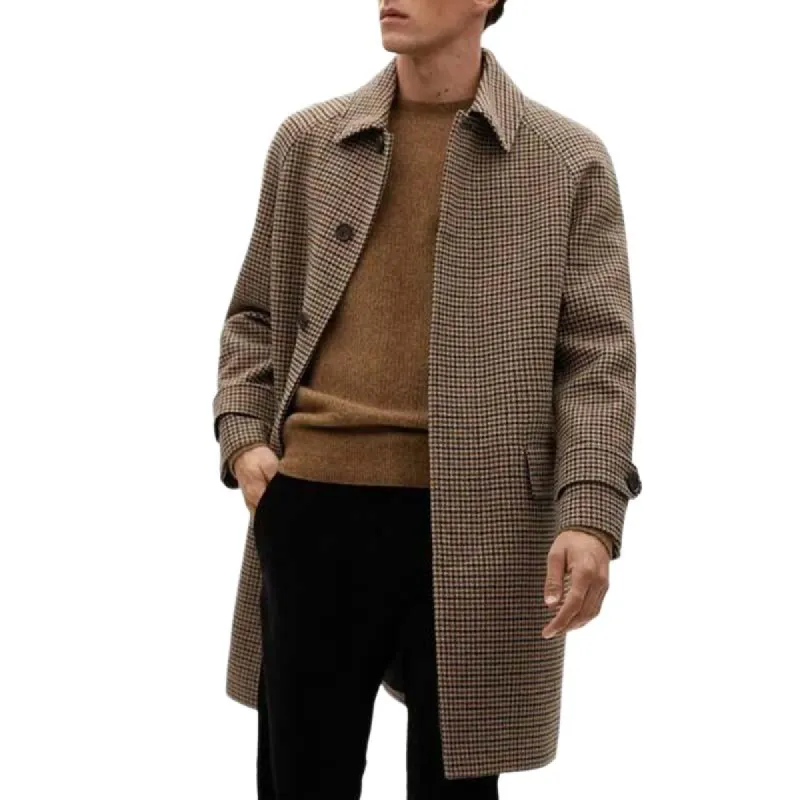 Men's Classic Casual Multi-Pocket Button-Down Thigh-Length Houndstooth Lapel Coat 30114162K sold by Manly