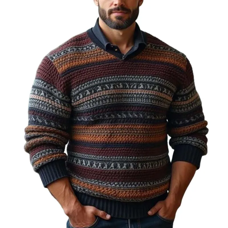 Men's Classic Comfortable Slim Fit Multi-color Splicing V-neck Long-sleeved Sweater 78107875K sold by Manly