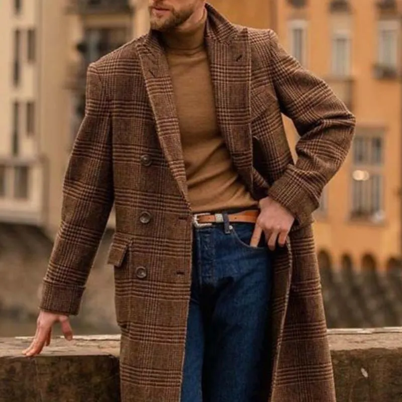 Men's Classic Casual Multi-Pocket Knee-Length Houndstooth Double-Breasted Coat 15602702K sold by Manly product image thumbnail 2