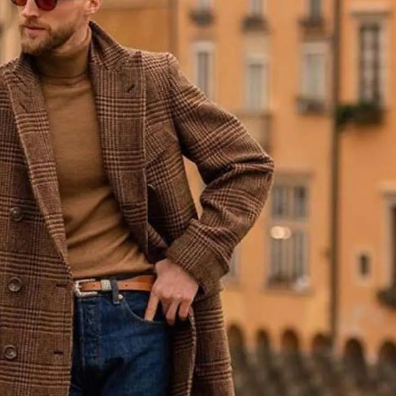 Men's Classic Casual Multi-Pocket Knee-Length Houndstooth Double-Breasted Coat 15602702K sold by Manly product image thumbnail 4