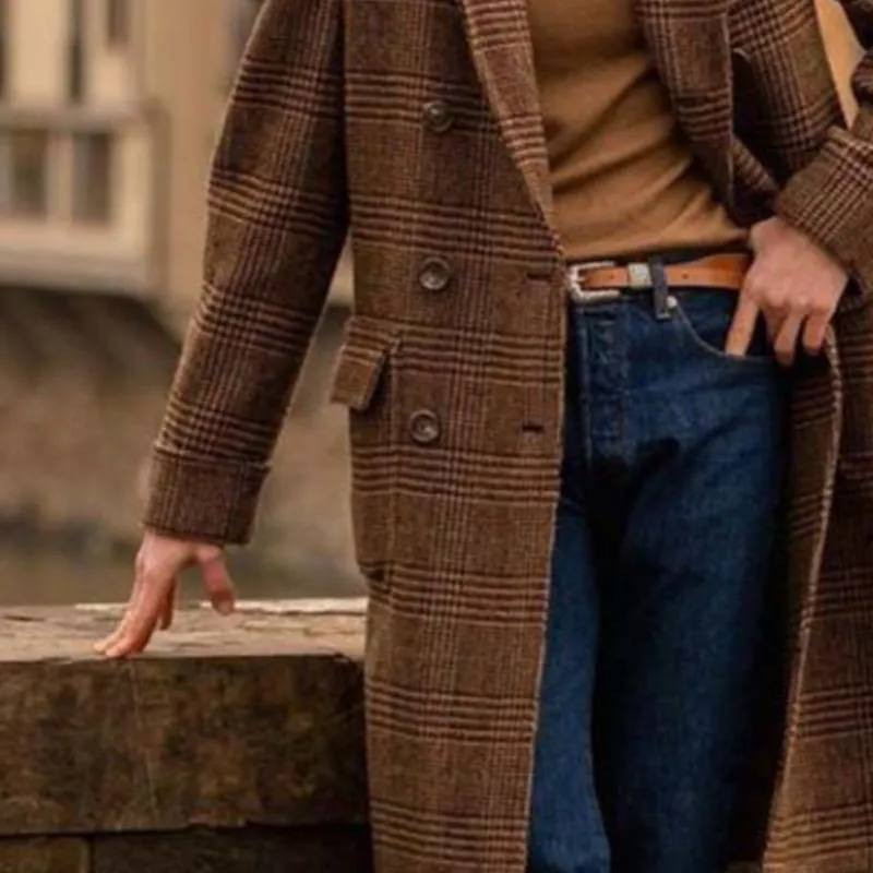 Men's Classic Casual Multi-Pocket Knee-Length Houndstooth Double-Breasted Coat 15602702K sold by Manly product image thumbnail 3