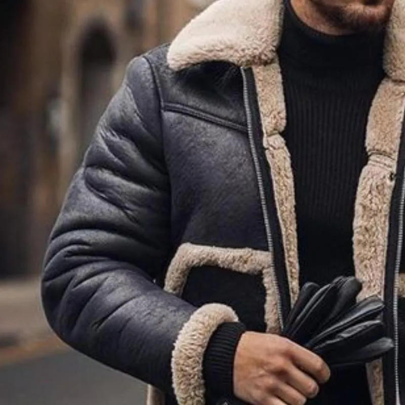 Men's Retro Casual Leather Plush Lapel Jacket 11491454TO sold by Manly product image thumbnail 3