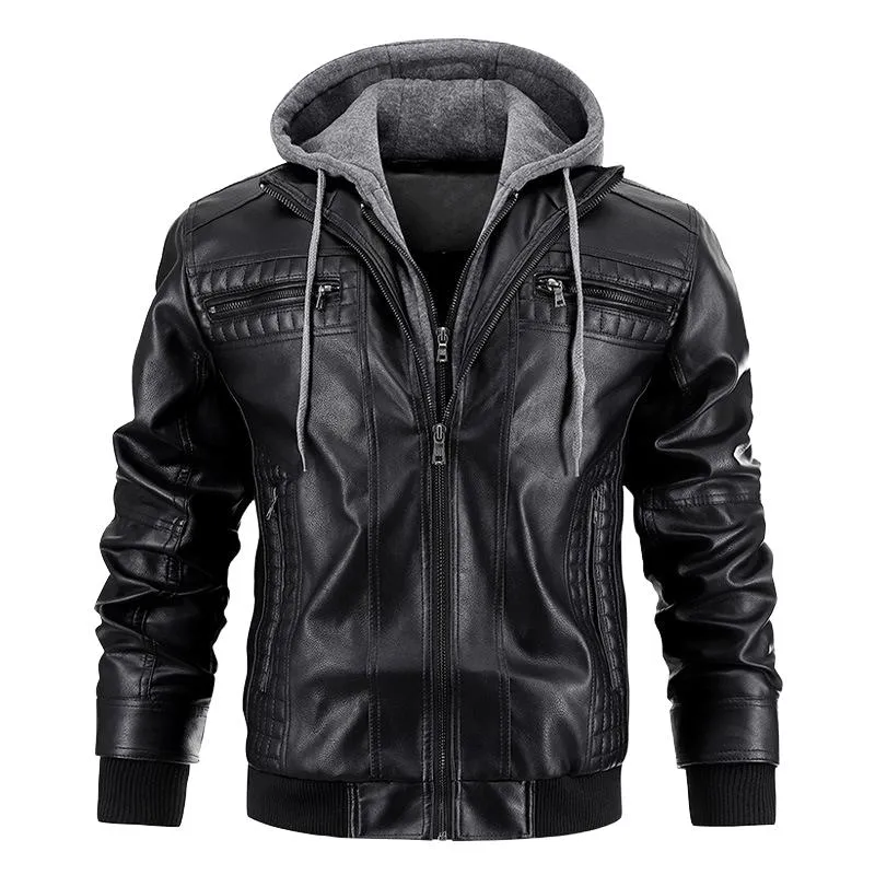 Men's Hooded Warm Leather Jacket 32828401F sold by Manly