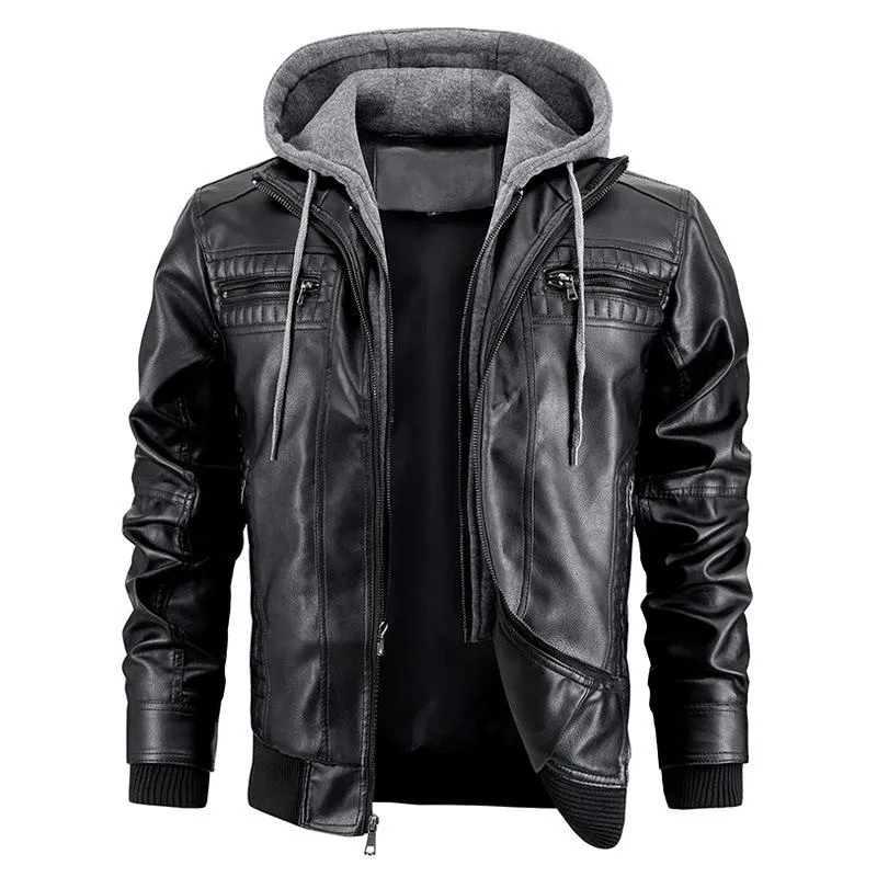 Men's Hooded Warm Leather Jacket 32828401F sold by Manly product image thumbnail 4