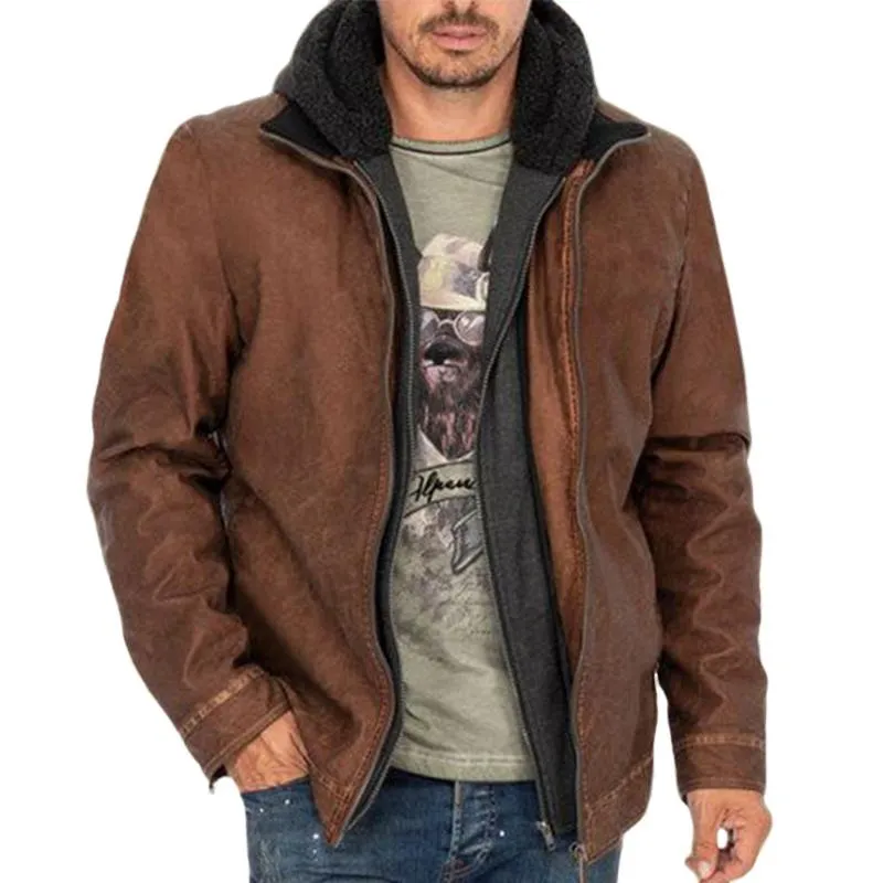 Men's Vintage Solid Lapel Leather Jacket 61073334X sold by Manly