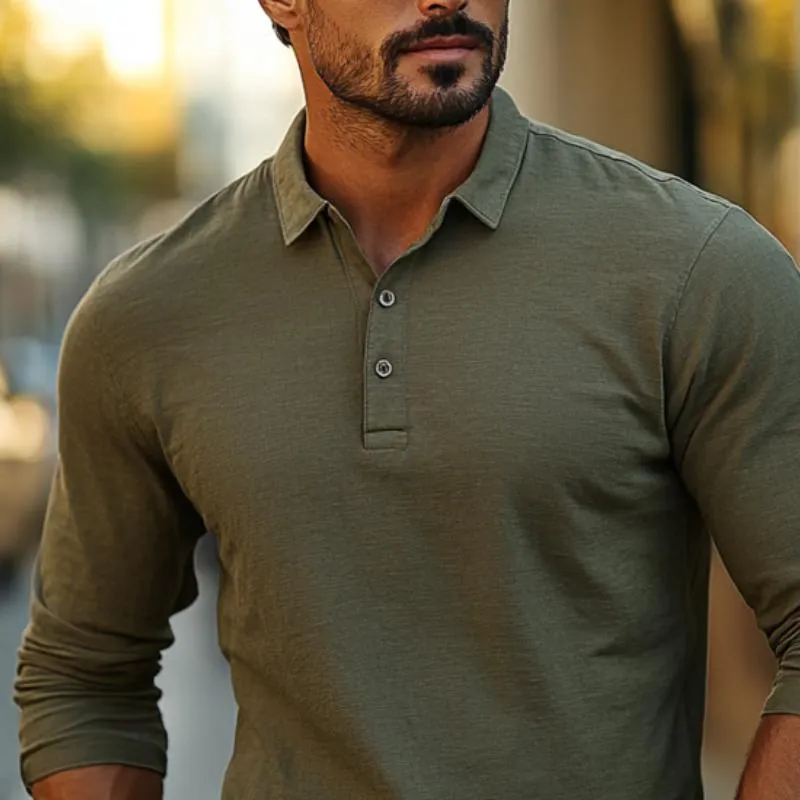 Men's Classic Casual Slim Lapel Button Long Sleeve POLO Shirt 51345856K sold by Manly product image thumbnail 3