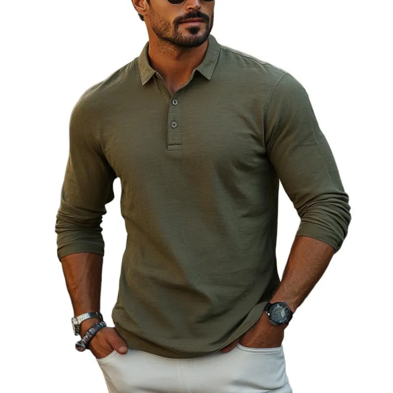 Men's Classic Casual Slim Lapel Button Long Sleeve POLO Shirt 51345856K sold by Manly