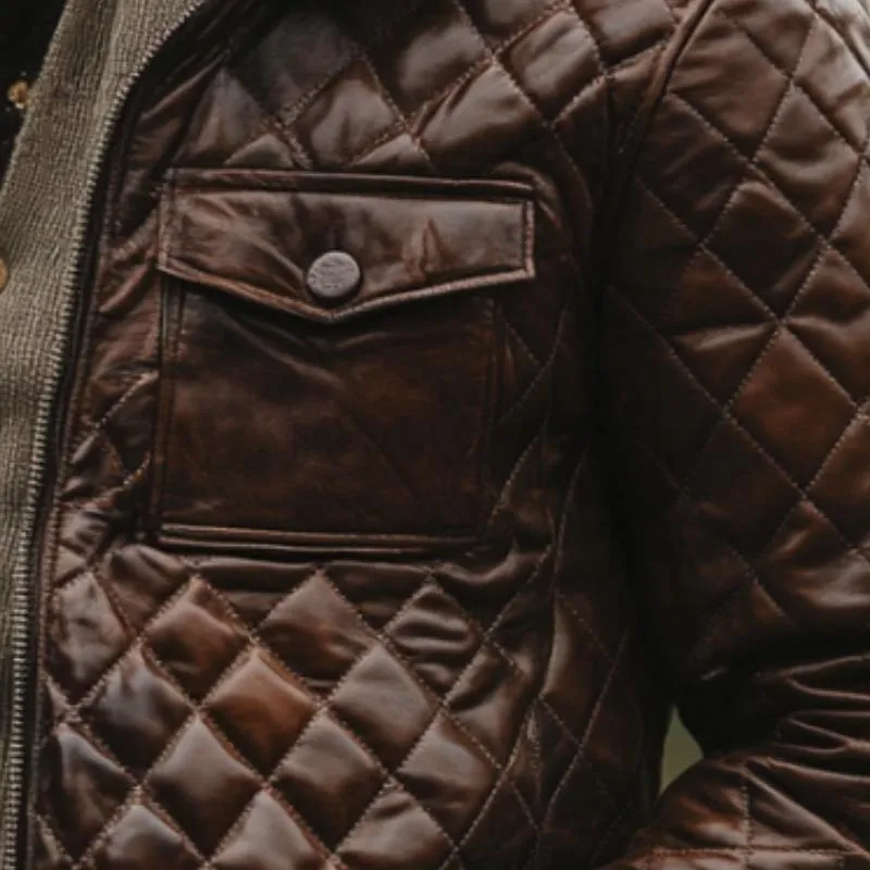 Men's Vintage Stand Collar Quilted Leather Jacket 45082848F sold by Manly product image thumbnail 3