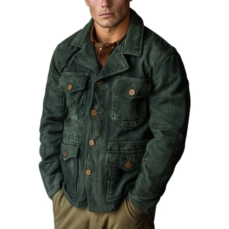 Men's Multi-Pocket Lapel Suede Jacket 36579592F sold by Manly
