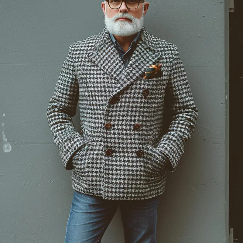 Men's Vintage Casual Houndstooth Double Breasted Jacket 49970181X sold by Manly product image thumbnail 2