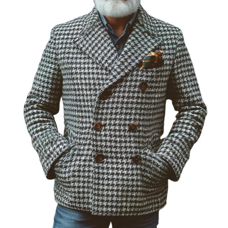 Men's Vintage Casual Houndstooth Double Breasted Jacket 49970181X sold by Manly