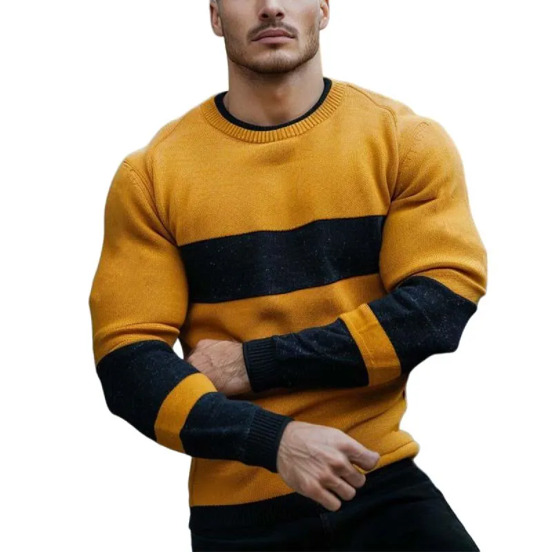 Men's Classic Casual Round Neck Pullover Contrast Color Long Sleeve Sweater 34985535K sold by Manly