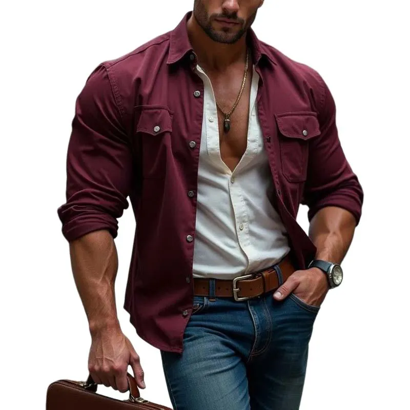 Men's Vintage Classic Casual Multi-Pocket Button Work Shirt 68114838K sold by Manly