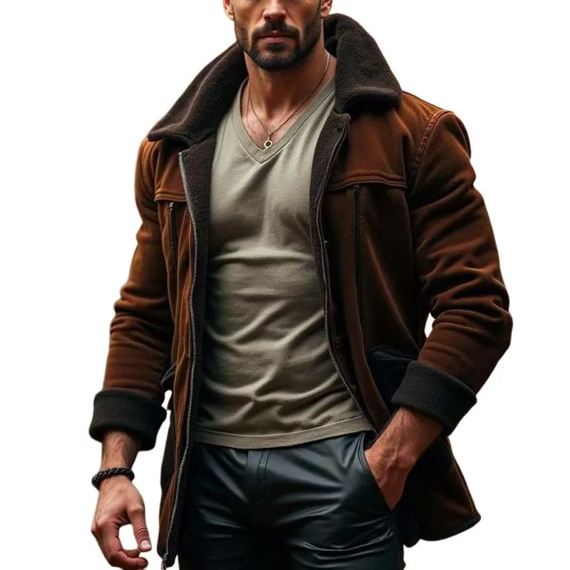 Men's Classic Vintage Casual Zipper Lambswool Collar Suede Jacket 71147925K sold by Manly