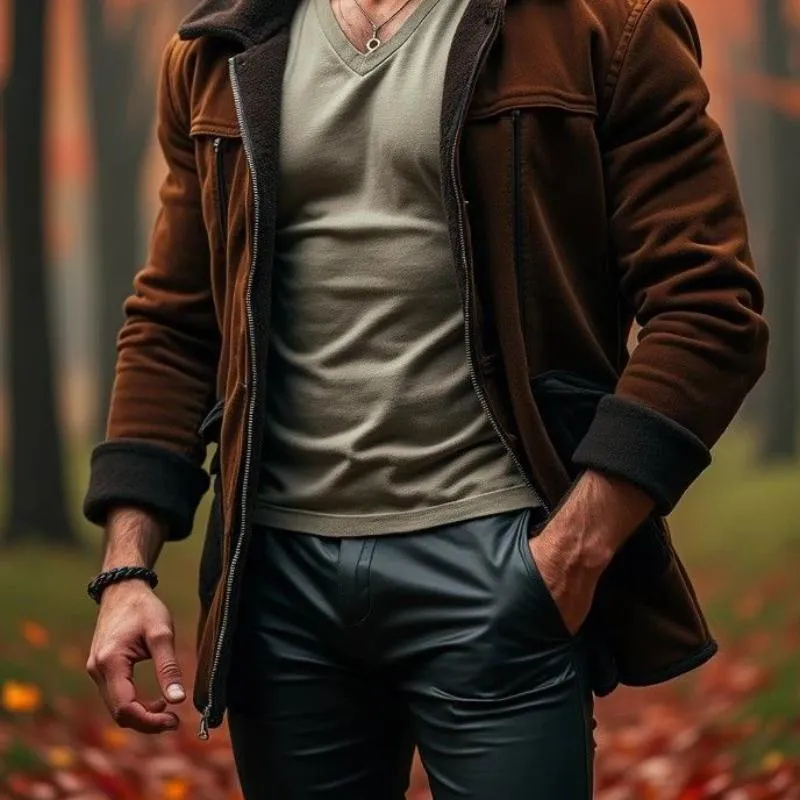 Men's Classic Vintage Casual Zipper Lambswool Collar Suede Jacket 71147925K sold by Manly product image thumbnail 4