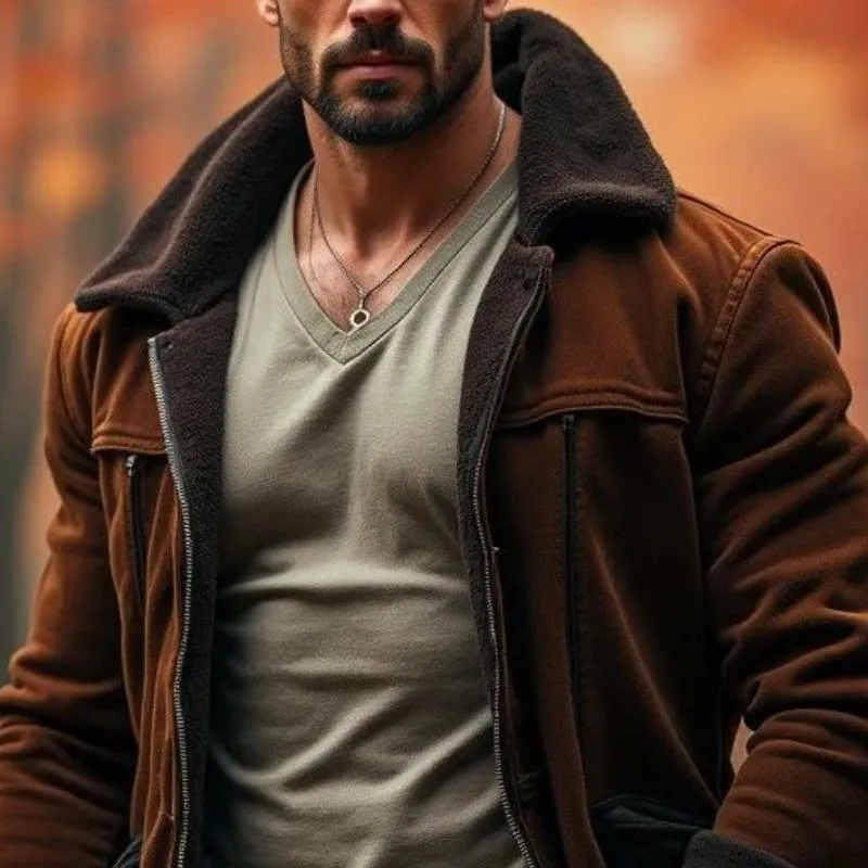 Men's Classic Vintage Casual Zipper Lambswool Collar Suede Jacket 71147925K sold by Manly product image thumbnail 3