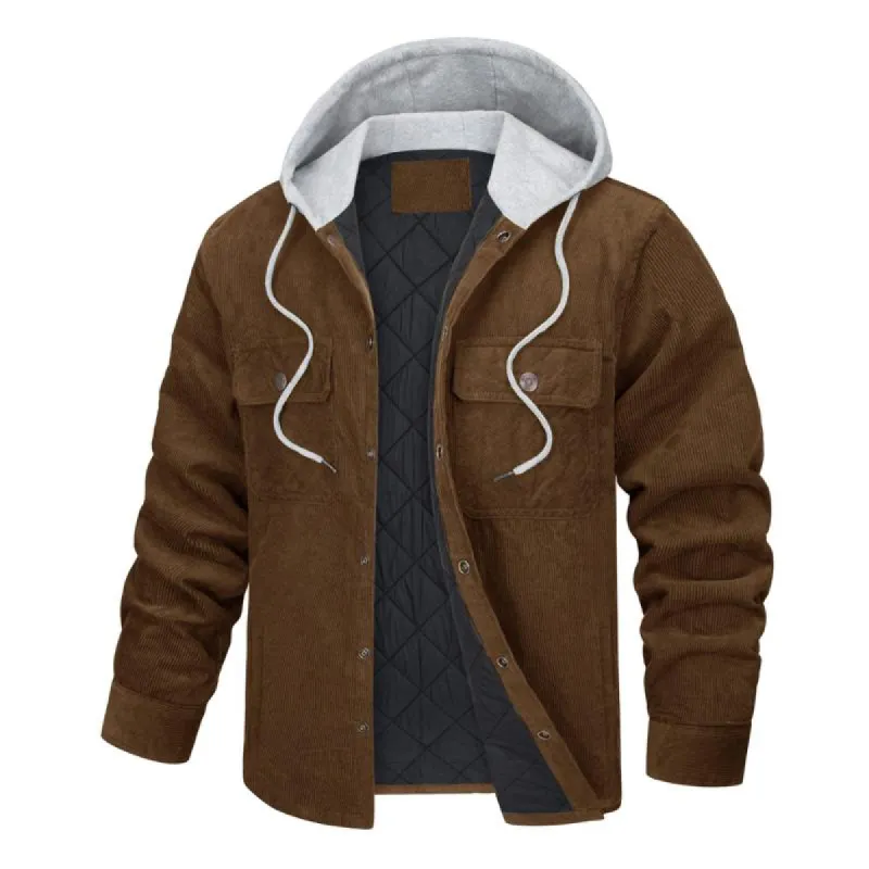 Men's Hooded Corduroy Warm Cotton Jacket 70443252F sold by Manly