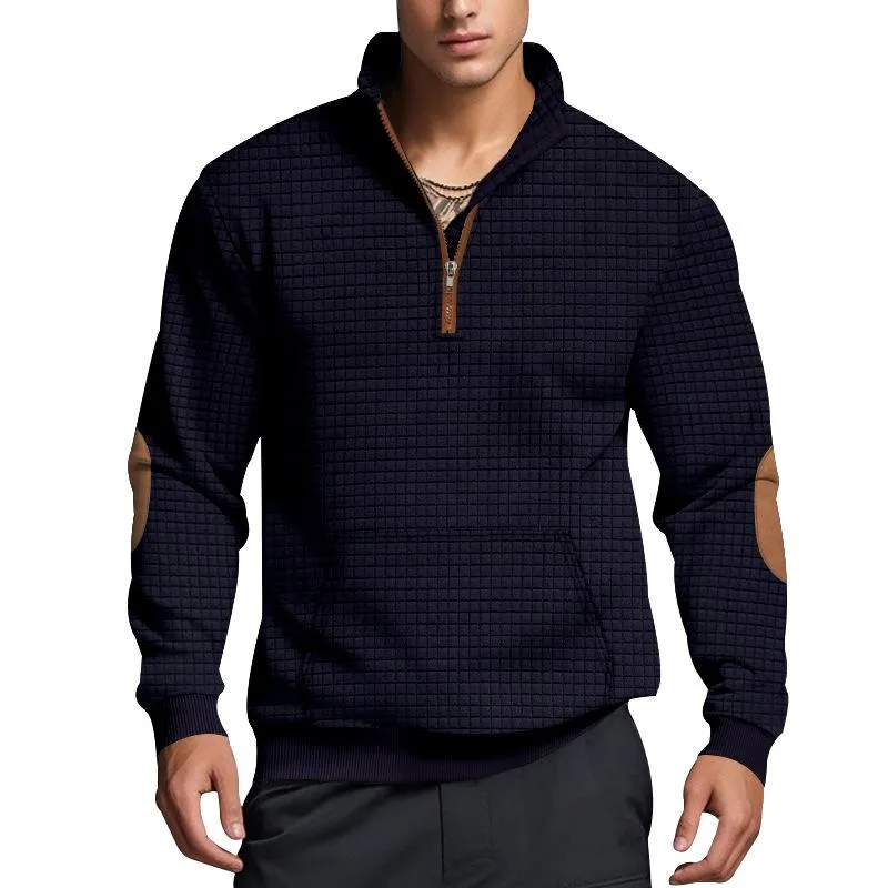 Men's Solid Color Textured Small Square Stand Collar Long Sleeve Sweatshirt 53736615Z sold by Manly product image thumbnail 4