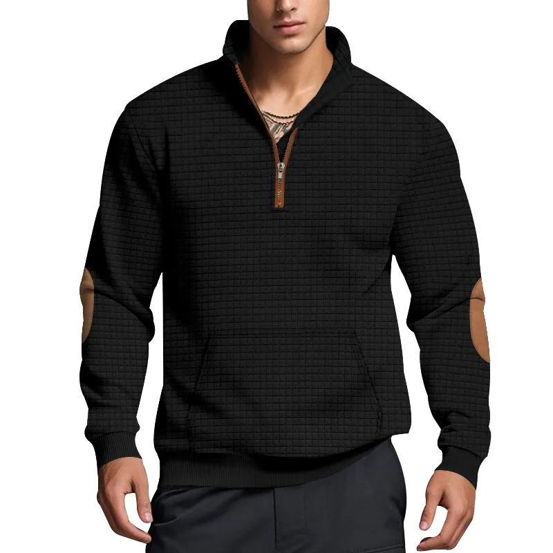 Men's Solid Color Textured Small Square Stand Collar Long Sleeve Sweatshirt 53736615Z sold by Manly product image thumbnail 3