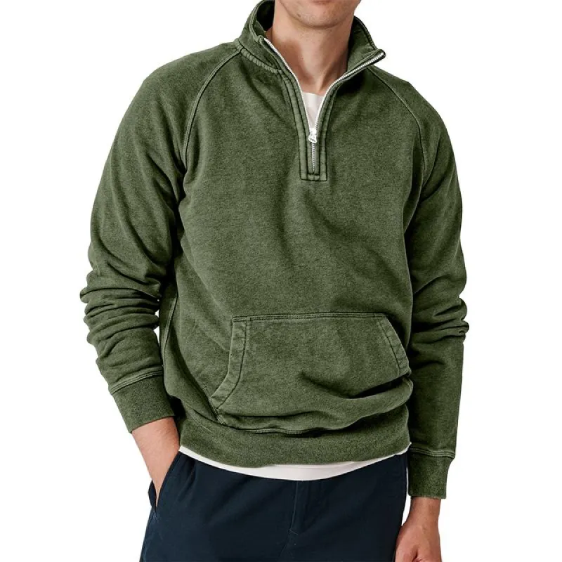 Men's Solid Zip Stand Collar Long Sleeve Kangaroo Pocket Sweatshirt 47037366Z sold by Manly