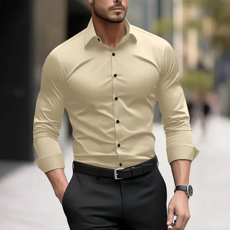 Men's Solid Color Slim Lapel Long Sleeve Business Shirt 22789831Z sold by Manly product image thumbnail 5