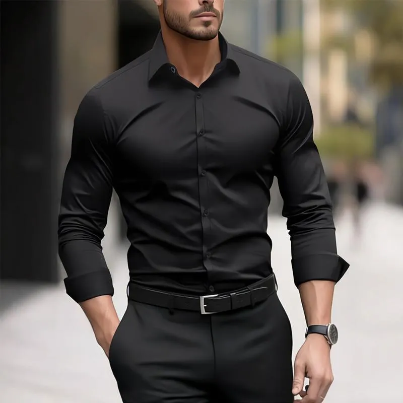 Men's Solid Color Slim Lapel Long Sleeve Business Shirt 22789831Z sold by Manly product image thumbnail 3