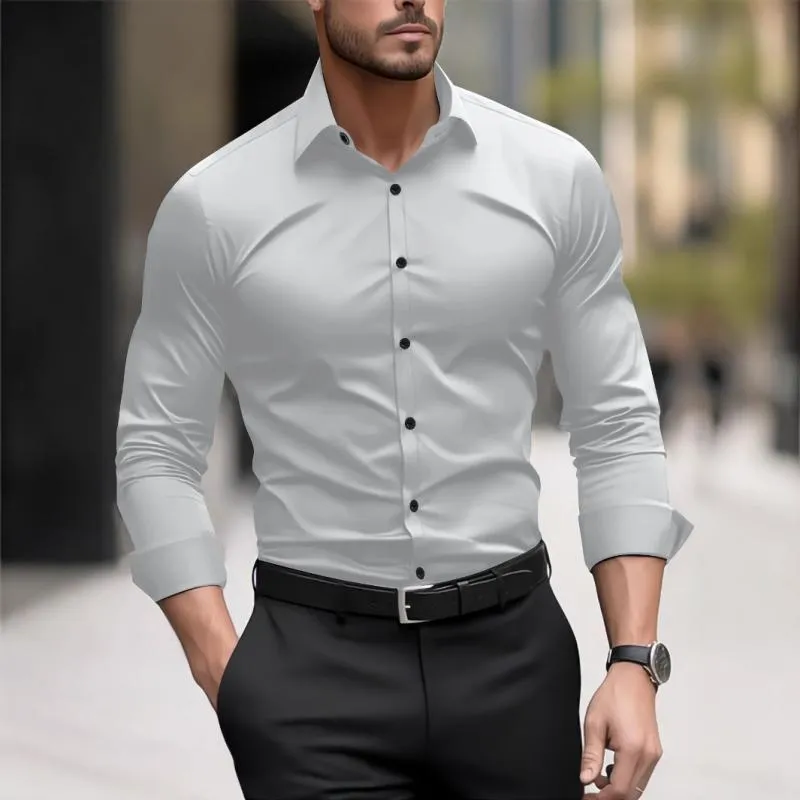 Men's Solid Color Slim Lapel Long Sleeve Business Shirt 22789831Z sold by Manly product image thumbnail 2