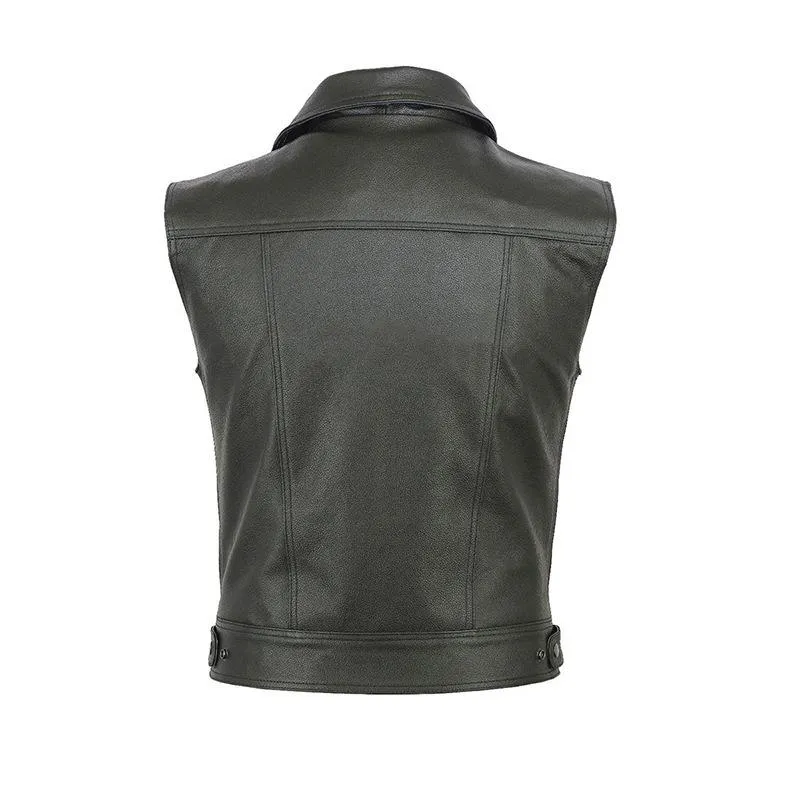Men's Solid Color Zipper Faux Leather Lapel Vest 07099993U sold by Manly product image thumbnail 2
