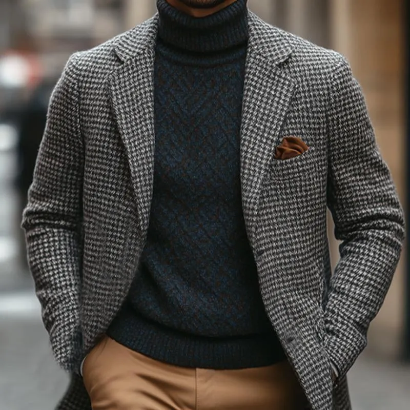 Men's Retro Grey Plaid Print Mid-Length Coat 48524210U sold by Manly product image thumbnail 3