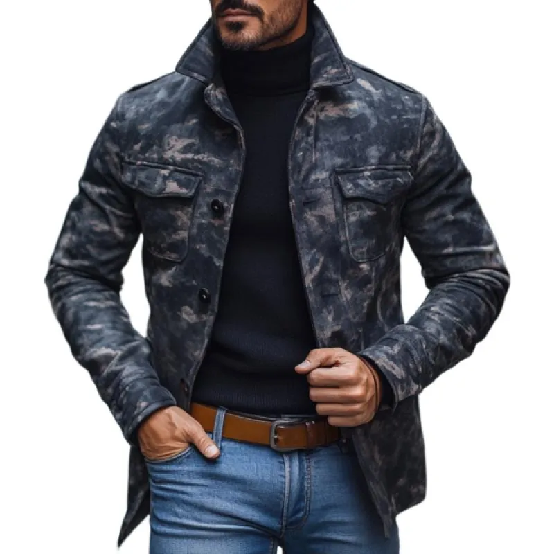 Men's Fashion Camouflage Wool Blended Lapel Single Breasted Short Coat 05101280M sold by Manly