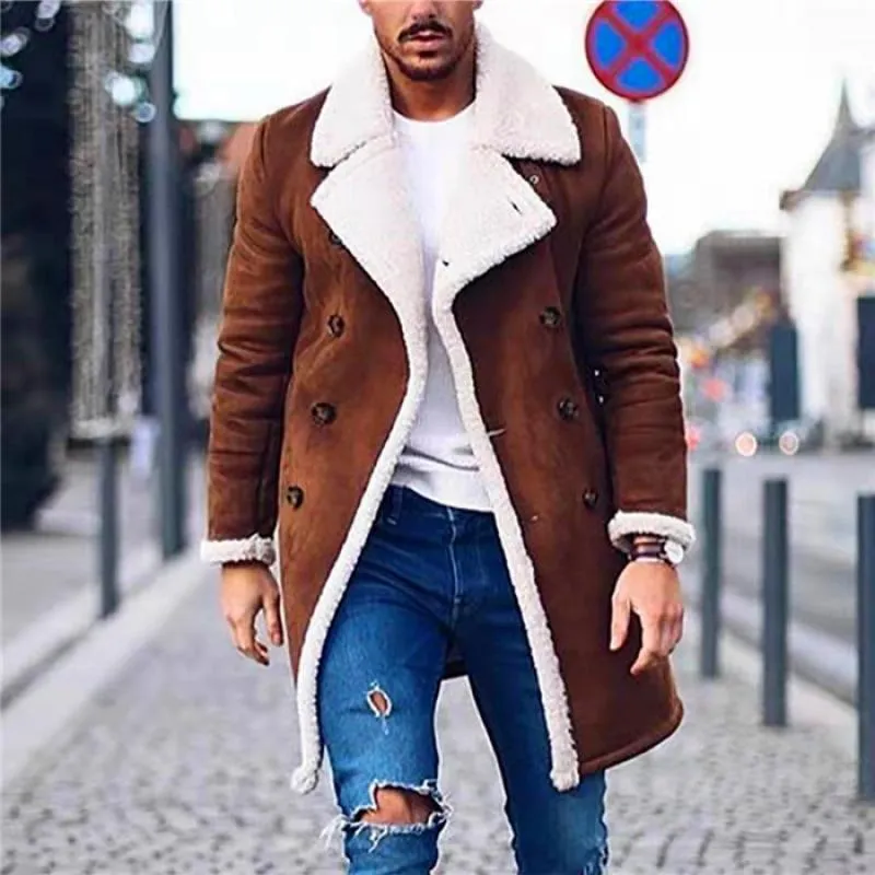 Men's Vintage Suede Polar Fleece Warm Notch Lapel Double Breasted Coat 41965042M sold by Manly product image thumbnail 2