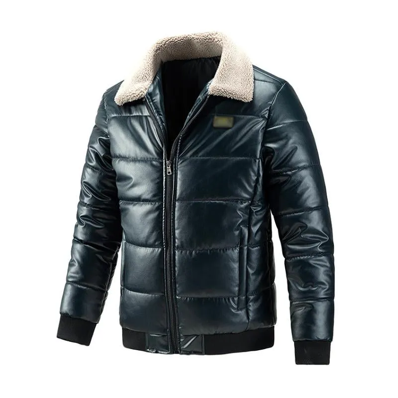 Men's Casual Lamb Wool Lapel Thickened Motorcycle Padded Bomber Jacket 39849420M sold by Manly product image thumbnail 2