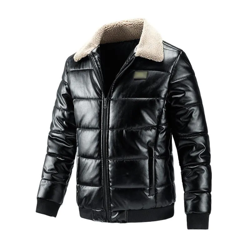 Men's Casual Lamb Wool Lapel Thickened Motorcycle Padded Bomber Jacket 39849420M sold by Manly