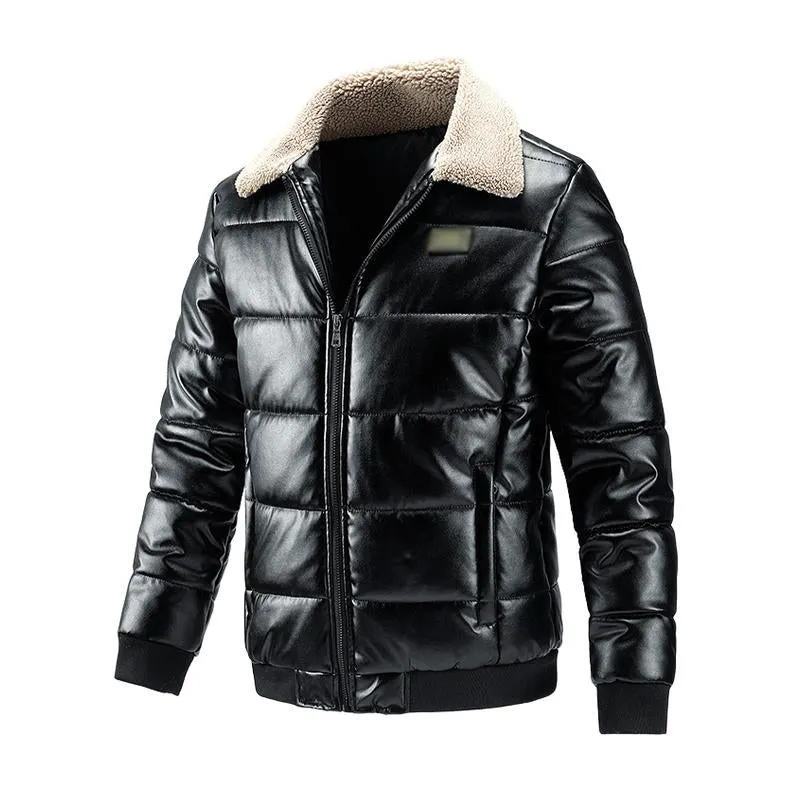 Men's Casual Lamb Wool Lapel Thickened Motorcycle Padded Bomber Jacket 39849420M sold by Manly