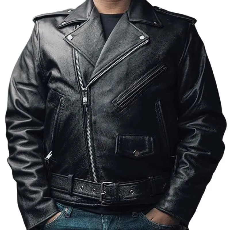 Men's Solid Color Motorcycle Casual Leather Jacket 70049771X sold by Manly