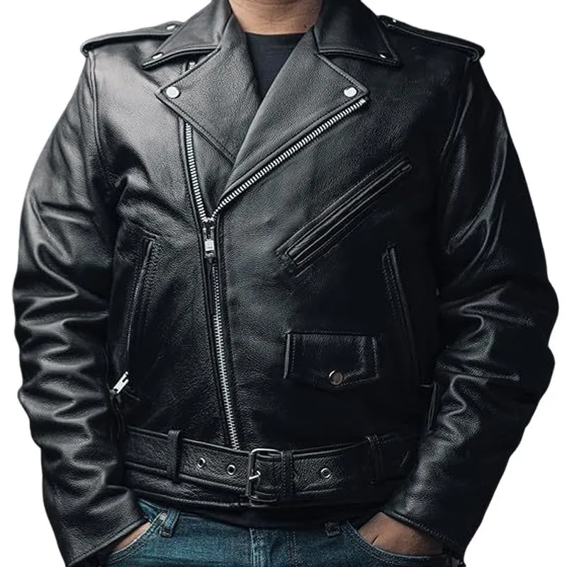 Men's Solid Color Motorcycle Casual Leather Jacket 70049771X sold by Manly