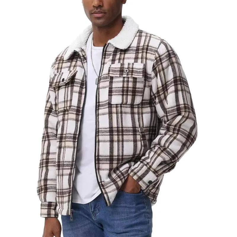 Men's Long Sleeve Lapel Flannel Plaid Jacket 56216069F sold by Manly product image thumbnail 4