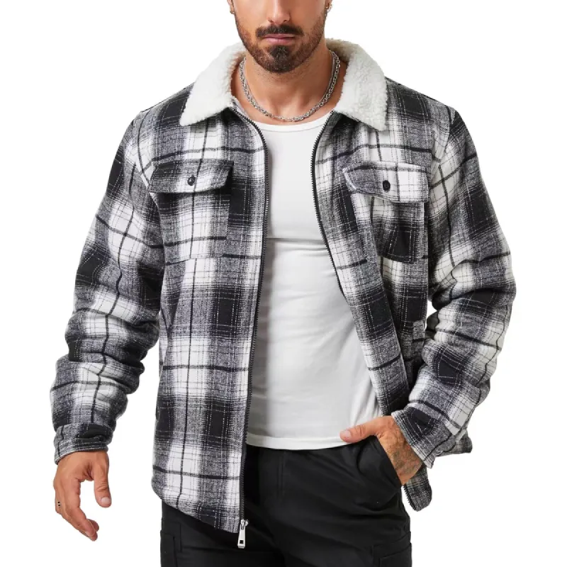 Men's Long Sleeve Lapel Flannel Plaid Jacket 56216069F sold by Manly