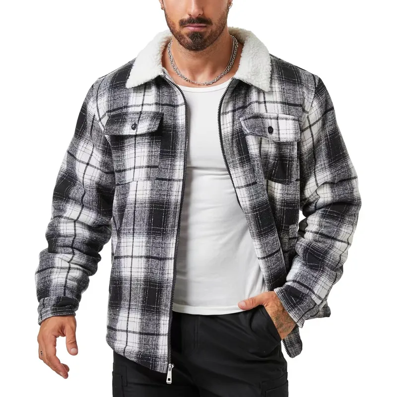 Men's Long Sleeve Lapel Flannel Plaid Jacket 56216069F sold by Manly