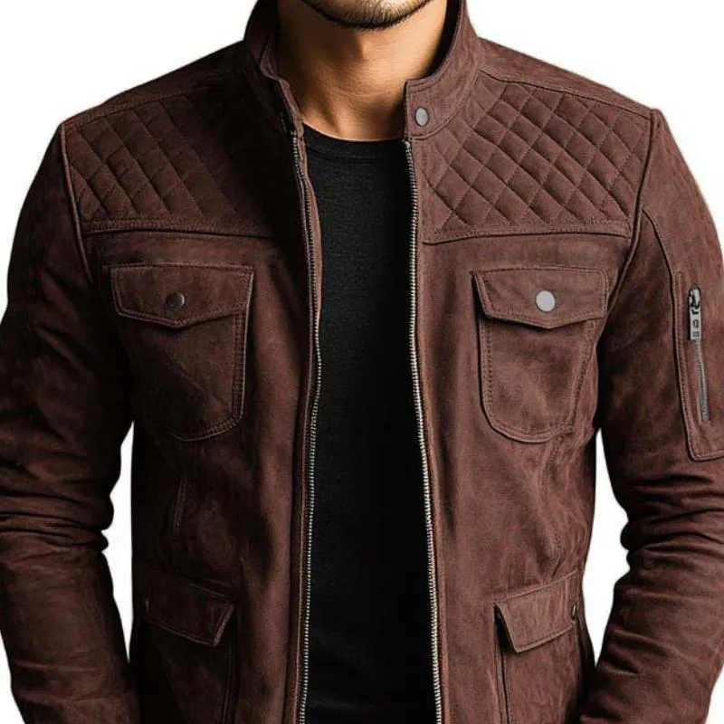 Men's Vintage Classic Slim Fit Multi-Pocket Zipper Stand Collar Suede Jacket 67393280K sold by Manly product image thumbnail 2